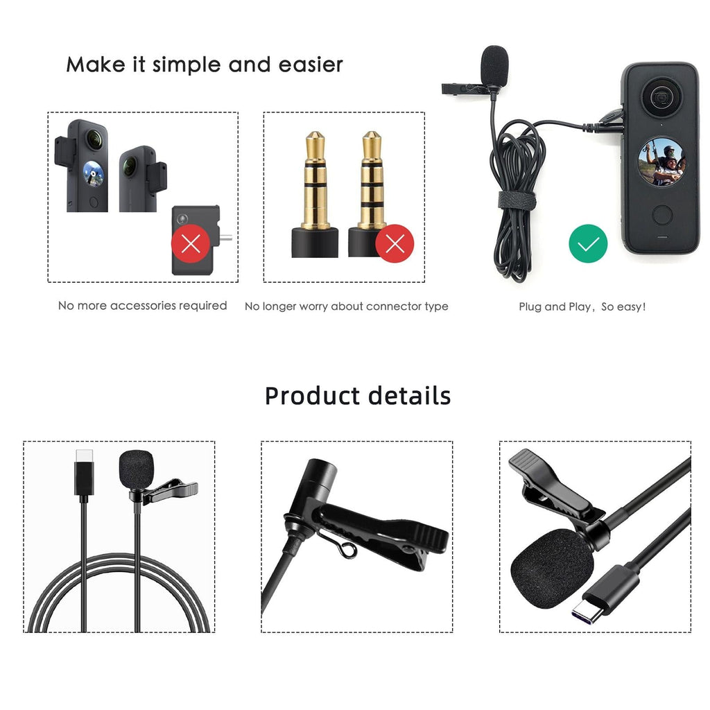 NNEIDS Insta360 One X2 Lavalier Clip Microphone